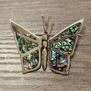 Vintage Mexican Sterling Silver & Abalone Butterfly Brooch